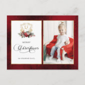 Klassieke Kerst Florale Crest Foto Feestdagenkaart (Voorkant)