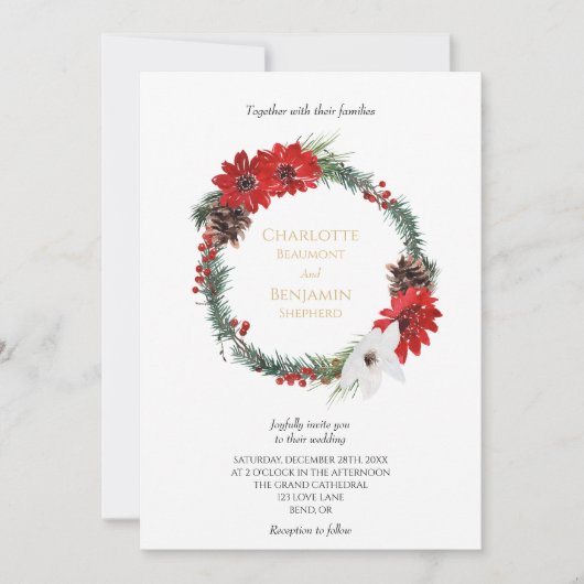 Klassieke Kerst formele bruiloft details en Kaart (Voorkant)