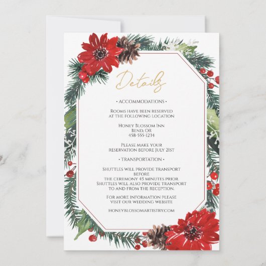 Klassieke Kerst formele bruiloft details en Kaart (Achterkant)