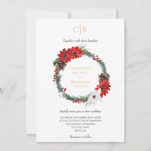 Klassieke Kerst formele Monogram Details en Kaart (Voorkant)