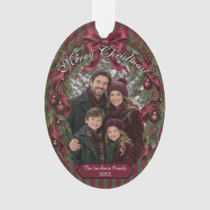 Klassieke Kerst Foto met Bourgondische Strikken en Ornament