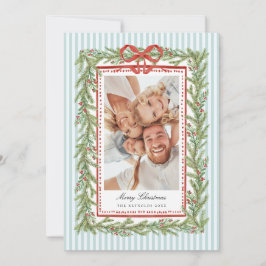 Klassieke Kerst Foto met Preppy Kust Boog Familie  Feestdagenkaart