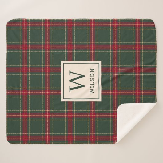 Klassieke kerst geruite familienaam Monogram Sherpa Deken (Voorkant (horizontaal))