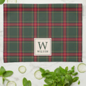 Klassieke kerst geruite familienaam Monogram Theedoek (Gevouwen)