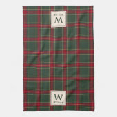 Klassieke kerst geruite familienaam Monogram Theedoek (Verticaal)