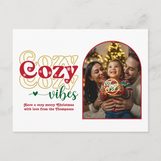 Klassieke Kerst Gezellige Vibes Retro Kerstfoto Feestdagenkaart (Voorkant)