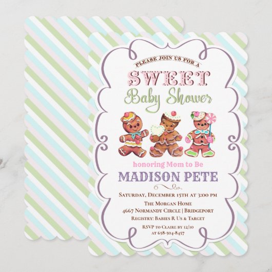 Klassieke kerst gingerbread baby shower uitnodigin kaart (Voorkant / Achterkant)