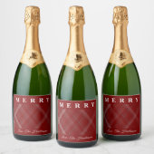 Klassieke Kerst Gingham Op Maat Sparkling Wijnetiket (Flessen)