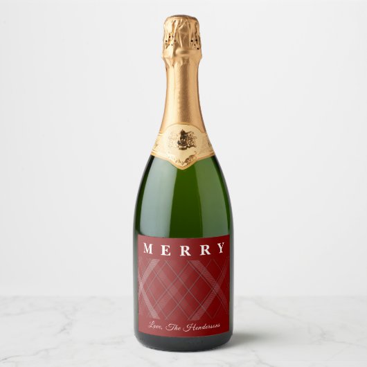 Klassieke Kerst Gingham Op Maat Sparkling Wijnetiket (Voorkant)
