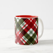 Klassieke kerst groen, rood wit plaid tweekleurige koffiemok (Voorkant rechts)