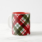 Klassieke kerst groen, rood wit plaid tweekleurige koffiemok (Voorkant links)