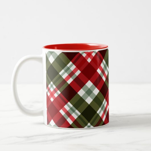 Klassieke kerst groen, rood wit plaid tweekleurige koffiemok (Links)