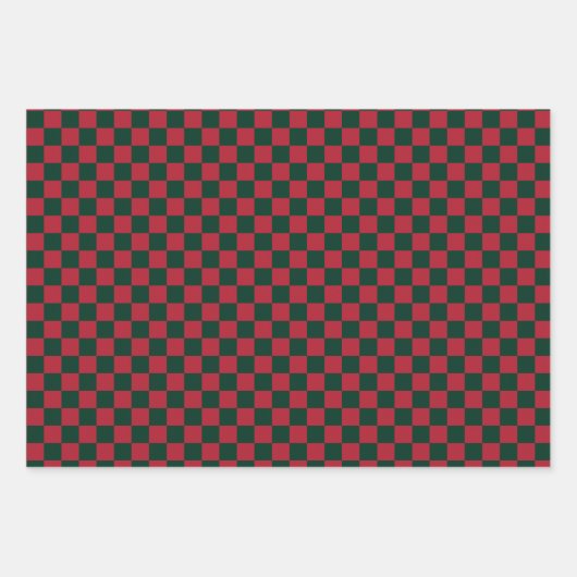 Klassieke Kerst Groene en Rode Checkerboard Inpakpapier Vel (Voorkant)