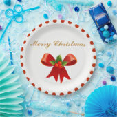 Klassieke kerst Holly Berry Bow Gold Red Dot Papieren Bordje (Feest)