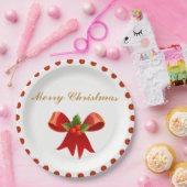 Klassieke kerst Holly Berry Bow Gold Red Dot Papieren Bordje (Feest)