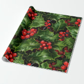 Klassieke kerst Holly en bessen Cadeaupapier (Uitgerold)