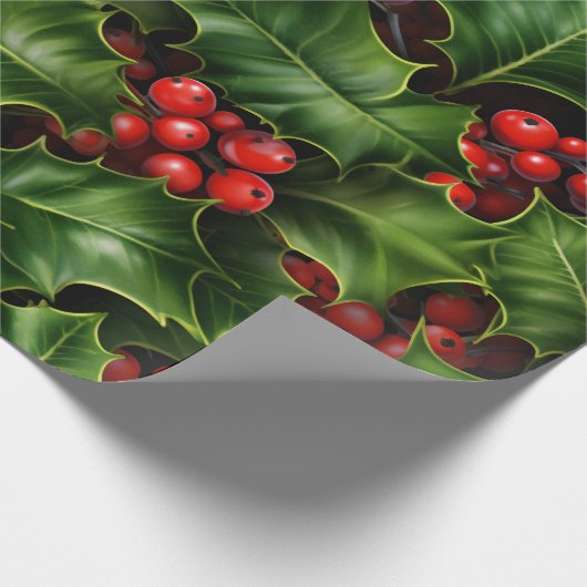 Klassieke kerst Holly en bessen Cadeaupapier (Hoek)