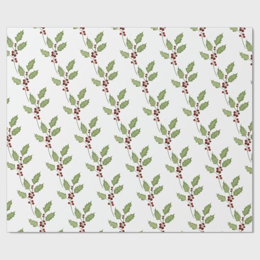 Klassieke kerst Holly met bessen Cadeaupapier (Vlak)