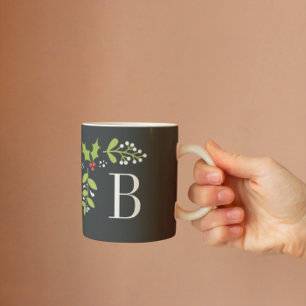 Klassieke Kerst Holly & Mistletoe Monogram Koffiemok