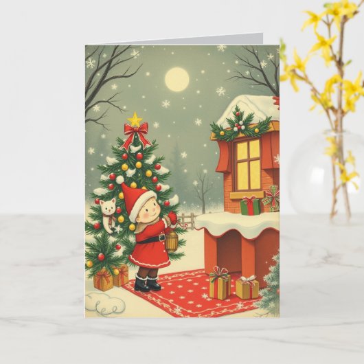 Klassieke Kerst Illustratie Kaart (Gele Bloem)