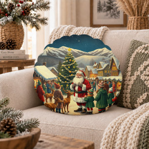 Klassieke Kerst Illustratie Rond Kussen