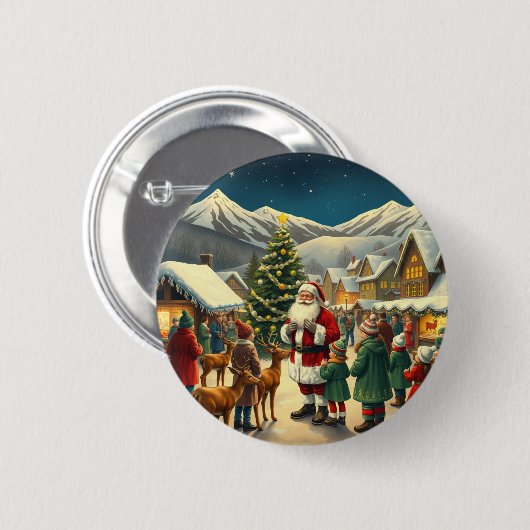 Klassieke Kerst Illustratie Ronde Button 5,7 Cm (Voorkant /achterkant)