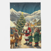 Klassieke Kerst Illustratie Theedoek (Verticaal)