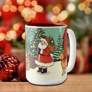 Klassieke Kerst Illustratie Tweekleurige Koffiemok