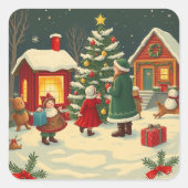 Klassieke Kerst Illustratie Vierkante Sticker (Voorkant)