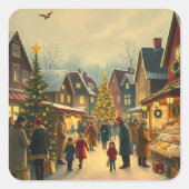 Klassieke Kerst Illustratie Vierkante Sticker (Voorkant)
