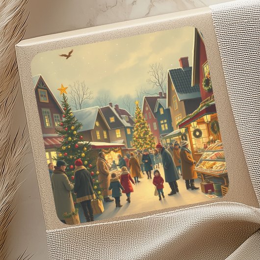 Klassieke Kerst Illustratie Vierkante Sticker