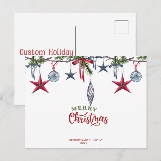 Klassieke kerst Kaart, aangepaste kerst ornamenten Feestdagenkaart (Voorkant / Achterkant)