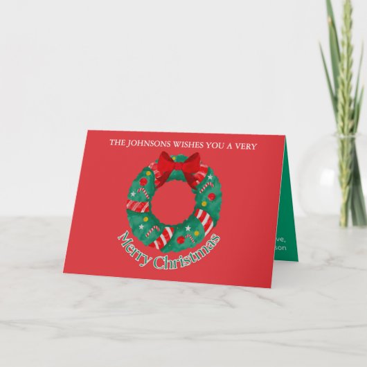 Klassieke Kerst Kaart in rood en groen (Voorkant)