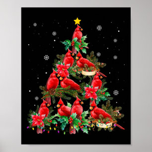 Klassieke Kerst Kardinaalvogels Boom Lichtjes Grap Poster