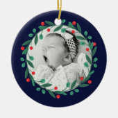 Klassieke Kerst Krans Babys 1e Kerstmis Keramisch Ornament (Voorkant)