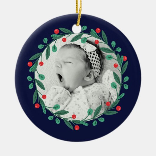 Klassieke Kerst Krans Babys 1e Kerstmis Keramisch Ornament (Voorkant)
