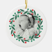 Klassieke Kerst Krans Babys 1e Kerstmis Keramisch Ornament (Voorkant)