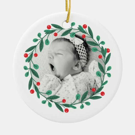 Klassieke Kerst Krans Babys 1e Kerstmis Keramisch Ornament (Voorkant)