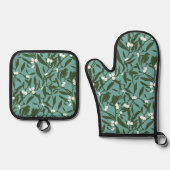 Klassieke Kerst Mistletoe in Blauw en Wit Ovenwant & Pannenlap Set (Voorkant)