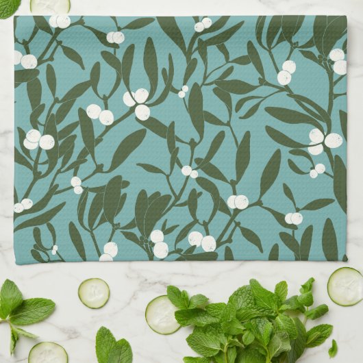 Klassieke Kerst Mistletoe in Blauw en Wit Theedoek (Gevouwen)