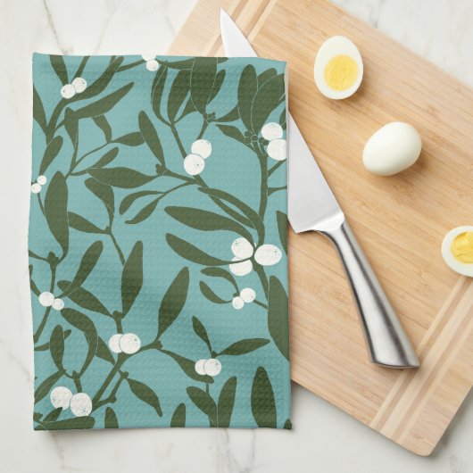 Klassieke Kerst Mistletoe in Blauw en Wit Theedoek (Quarter Fold)