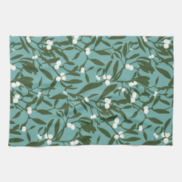 Klassieke Kerst Mistletoe in Blauw en Wit Theedoek