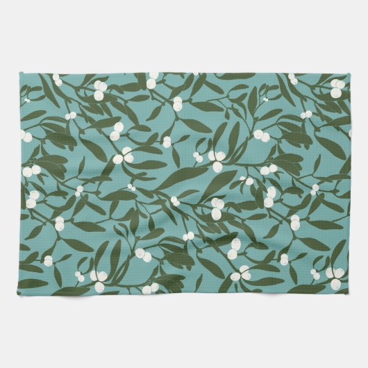 Klassieke Kerst Mistletoe in Blauw en Wit Theedoek (Horizontaal)