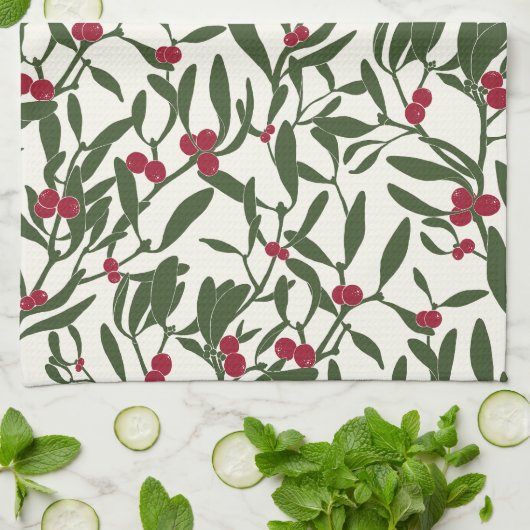 Klassieke Kerst Mistletoe rood en groen Theedoek (Gevouwen)