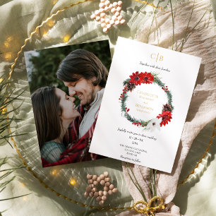 Klassieke Kerst Modern Monogram Foto Bruiloft Kaart