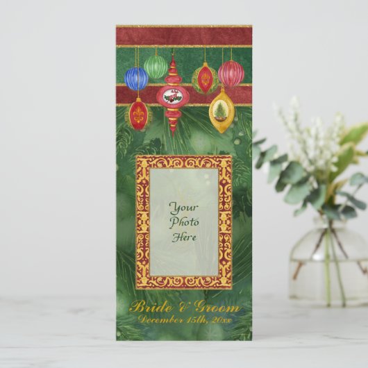 Klassieke kerst ornament bruiloft uitnodigingen (Staand voorkant)