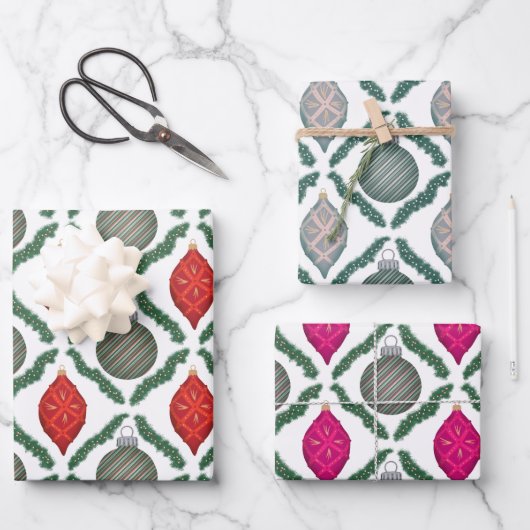 Klassieke Kerst Ornamente Set Inpakpapier Vel (Voorkant)