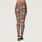 Klassieke Kerst Patchwork Brei -Rood, Groen Leggings (Achterkant)