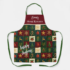 Klassieke Kerst Patchwork met Feestelijke Motieven Schort