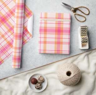 Klassieke Kerst Plaid-collectie Roze blos Cadeaupapier